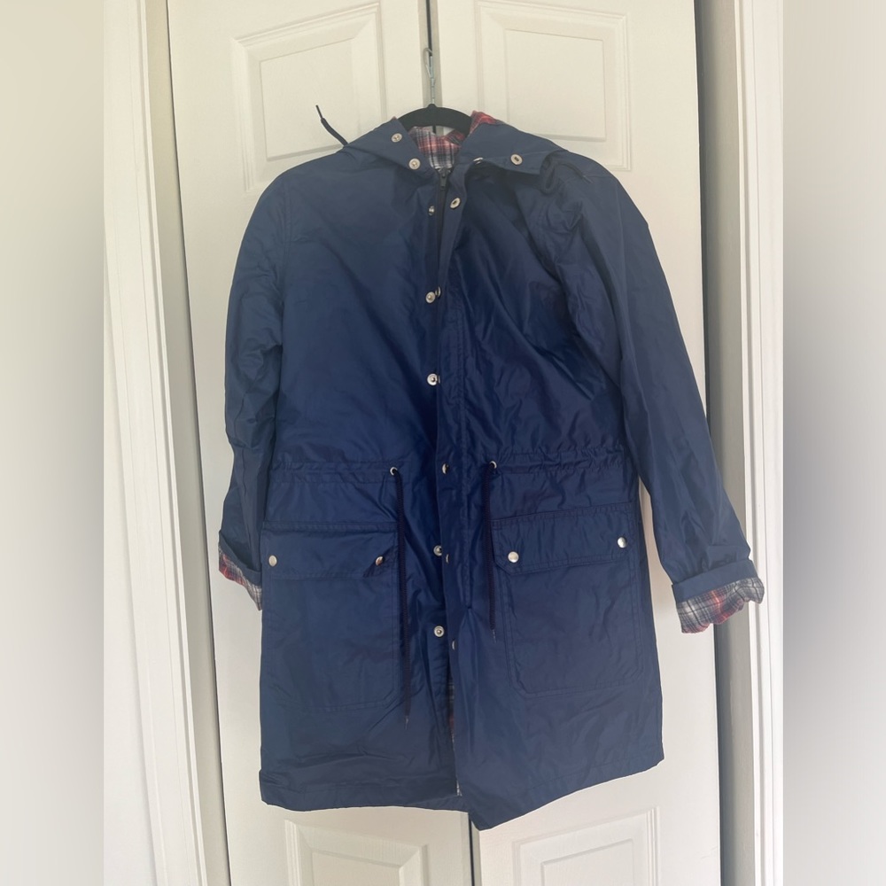 American Apparel Navy Rain Coat Women’s XXS/XS Plaid Lining